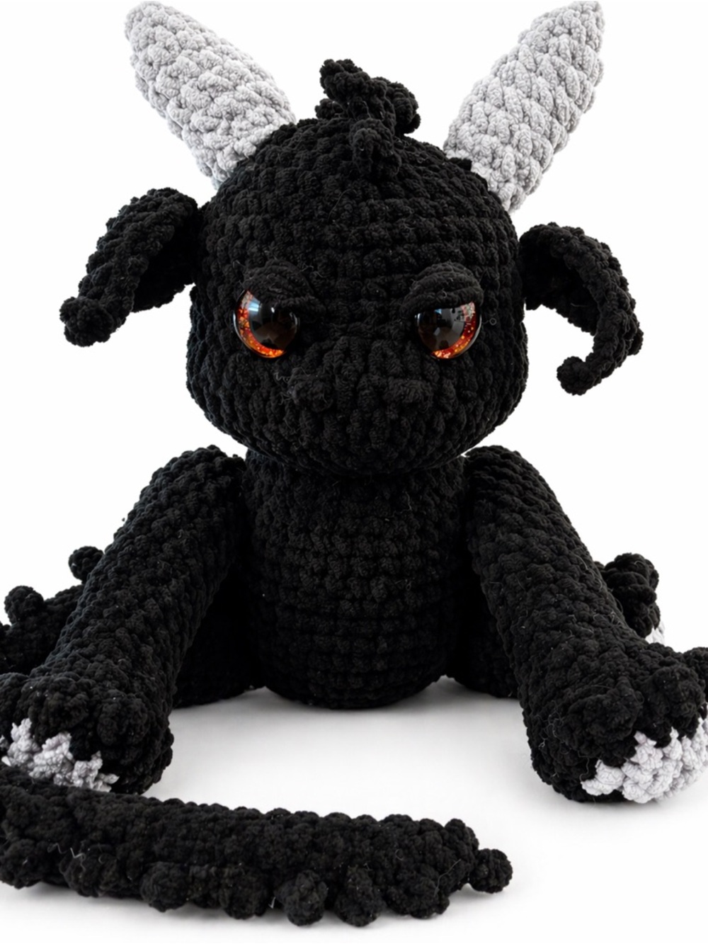 OOAK Handmade Crochet Black Dragon Plush Gothic Fantasy Stuffed Animal Gift